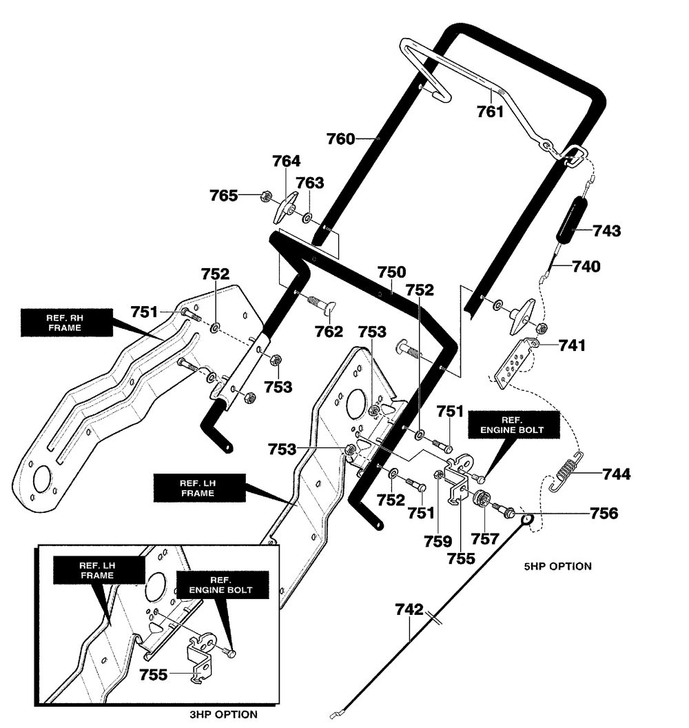 Handle Assembly Diagram and Parts List for 620301X4D 2001 Briggs and Stratton Snow Blower
